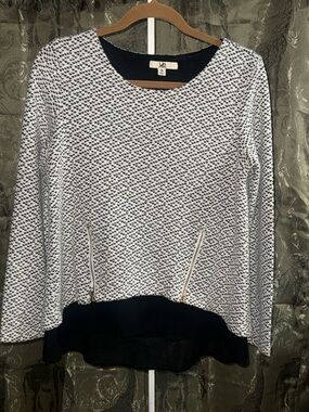 Ya Los Angeles Black & White Knit Top with Gold Zipper Details